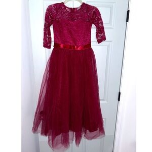 Elegant Lace Kids Dress in Rich Red